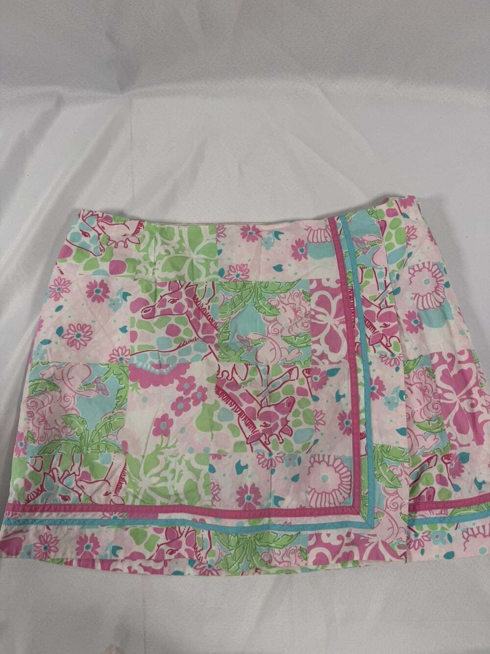 Lilly Pulitzer Patchwork Pink Giraffe Print Wrap Skort Preppy Golf Retro Size 8